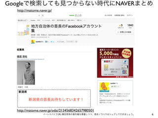 Googleで検索しても見つからない時代にNAVERまとめ
  http://matome.naver.jp/




  新潟県

         新潟県の首長お待ちしています！

  http://matome.naver.jp/odai...