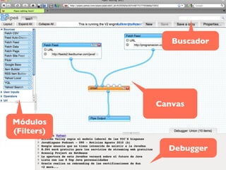 Canvas
Módulos
(Filters)
Buscador
Debugger
 