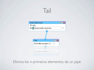Tail
Elimina los n-primeros elementos de un pipe
 