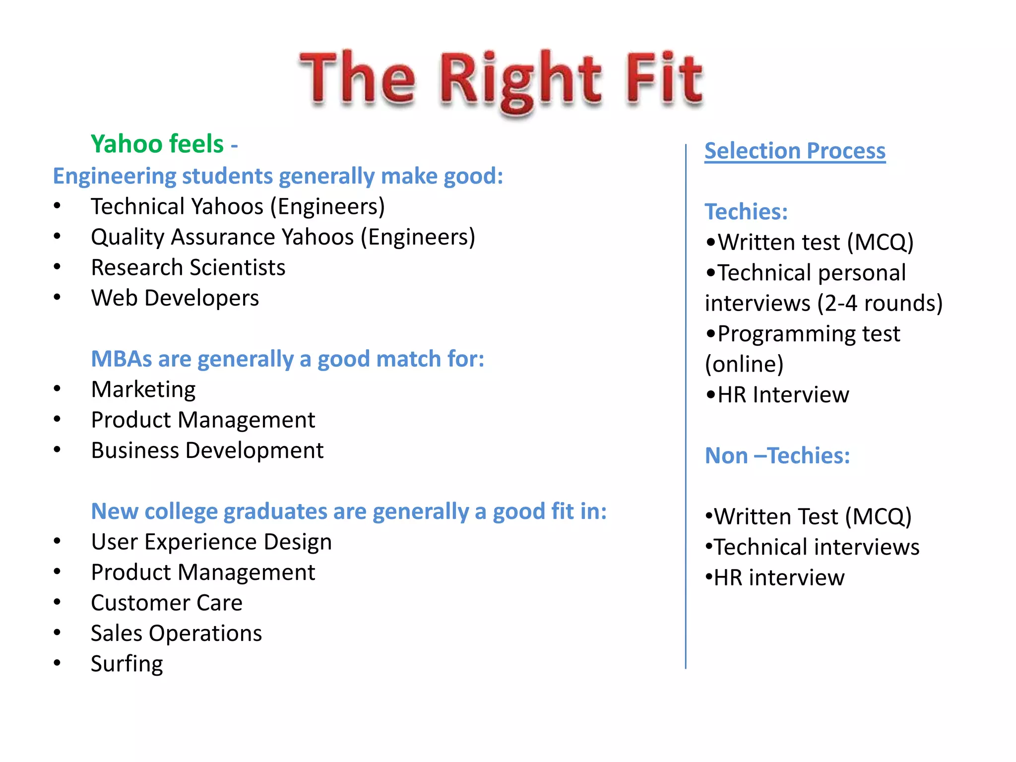 Recruitment & Selection at Yahoo!
