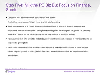 Confidential | For Discussion Purposes Only |
Step Five: Milk the PC Biz But Focus on Finance,
Sports
81
§  Companies don’...