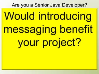 Are you a Senior Java Developer?

Would introducing
Yes, because I’m already 25 and work with
Java for 5 years.

messaging benefit
Yes, look at the title on my business card!


  your project?
Yes, we have 20 Java developers in our
company, and everyone comes to me for help.
 