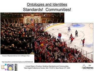 Ontologies and Identities

Standards! Communities!

House of Representatives from Huffington Post

http://www.flickr.com/photos/clydeorama/6693882429/

Linked Data in Practice: Building Standards and Communities
Yale Digital Collections Center, Nov 19 2013, New Haven CT, USA

24

 