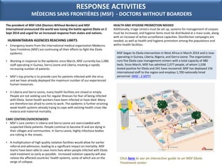 RESPONSE ACTIVITIES 
MÉDECINS SANS FRONTIÈRES (MSF) - DOCTORS WITHOUT BORDERS 
HUMANITARIAN AGENCIES REACHING LIMITS 
• Em...