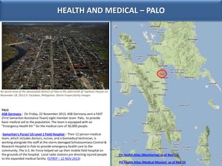 HEALTH AND MEDICAL – PALO

An aerial view of the devastated district of Palo in the aftermath of Typhoon Haiyan on
Novembe...