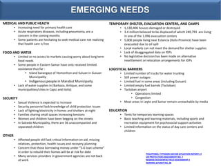 EMERGING NEEDS
MEDICAL AND PUBLIC HEALTH
• Increasing need for primary health care
• Acute respiratory diseases, including...