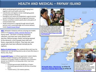 HEALTH AND MEDICAL – PAYNAY ISLAND
• WHO coordinating with partners and bringing them
together with local health authoriti...