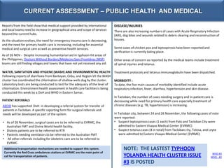 CURRENT ASSESSMENT – PUBLIC HEALTH AND MEDICAL
Reports from the field show that medical support provided by international
...