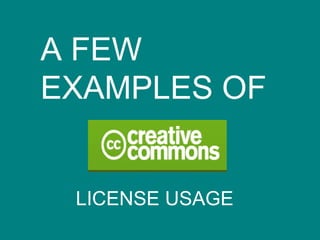A FEW EXAMPLES OF LICENSE USAGE 