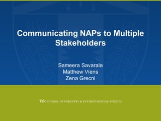Communicating NAPs to Multiple
Stakeholders
Sameera Savarala
Matthew Viens
Zena Grecni
 