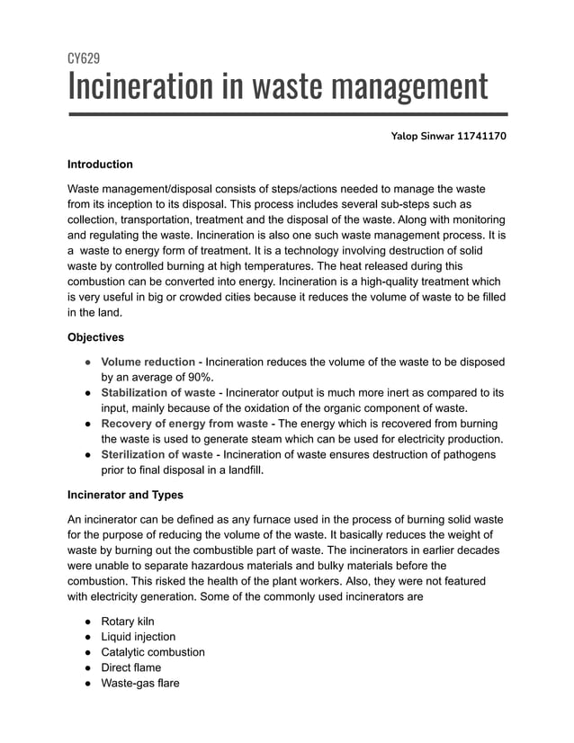 Incineration in waste management | PDF