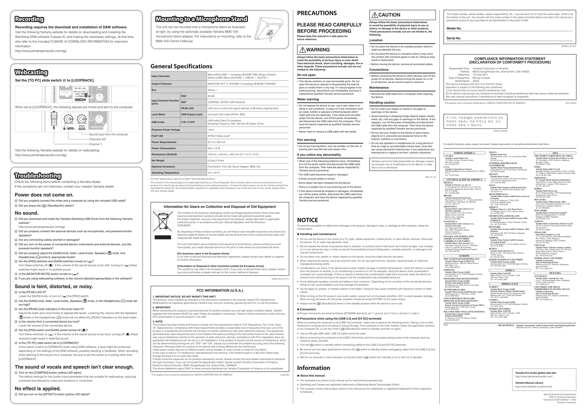 Yamaha Ag03 Onwer S Manual Pdf