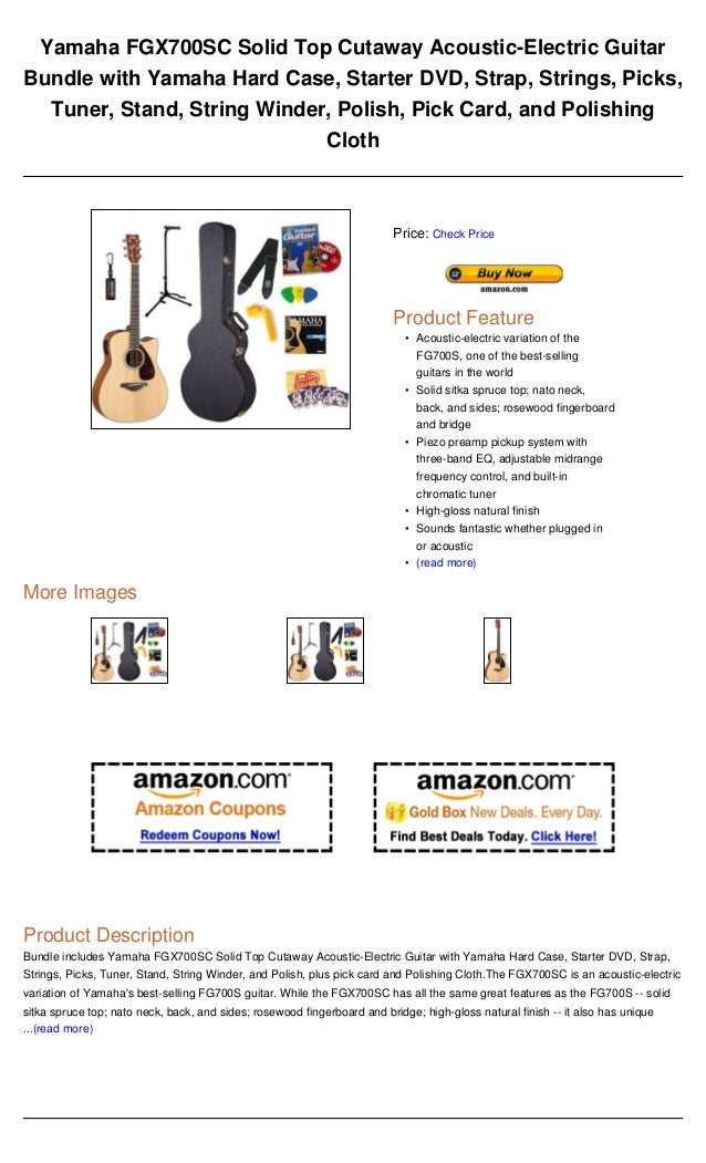 Yamaha fgx700 sc solid top cutaway acoustic electric guitar bundle with