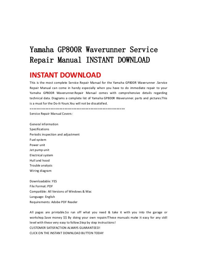 Yamaha Waverunner 800 Service Manual