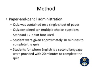 10


Mezeske, R. J., & Mezeske, B. A. (Eds). (2007). Beyond tests and quizzes: Creative assessments in

    the college classroom. San Francisco: Josey-Bass.

Mollborn, S. A. & Hoekstra, A. (2010). A meeting of minds: Using clickers for critical thinking and

    discussion in large sociology classes. Teaching Sociology, 38 (1), 18-27.

Mueller, D. J., & Wasser, V. (1977). Implications of changing answers on objective test items.

    Journal of Educational Measurement, 14, 9-13.

Preszler, R. W., Dawe, A., Shuster, CB, & Shuster, M. (2007). Assessment of the effects of

    student response systems on student learning and attitudes over a broad range of biology

    courses. CBE-Life Sciences Education, 6, 29-41.

Shaffer, D. M., & Collura, M. J. (2009). Evaluating the effectiveness of a personal response

    system in the classroom. Teaching of Psychology, 36, 273-277.

Thomas, C. M., Monturao, C., & Conroy, K. M. (2011). Experiences of faculty and students using

   an audience response system in the classroom. Computers, Informatics & Nursing, 29 (7),

   396-400.

Yourstone, H. S., Kraye, G. A. (2008). Classroom questioning with immediate electronic

   response: Do clickers improve learning? Journal of Innovative Education: Decision Sciences,

   6 (1), 75-88.

Zhu, E. (2007). Teaching with clickers. Center for Research on Learning and Teaching Occasional

   Papers Series, 22, 1-7.
 