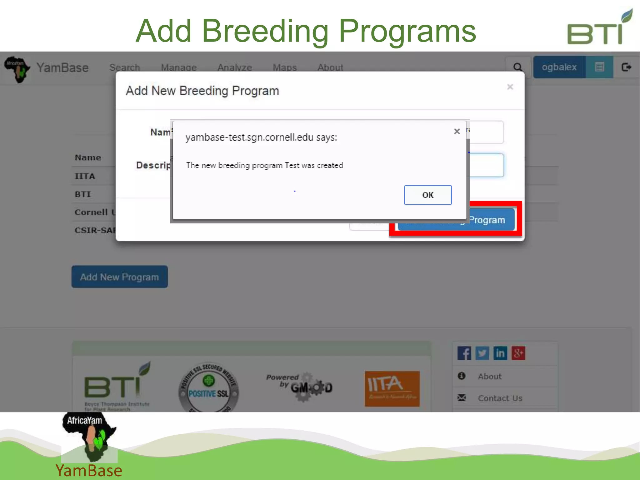 YamBase
Add Breeding Programs
 