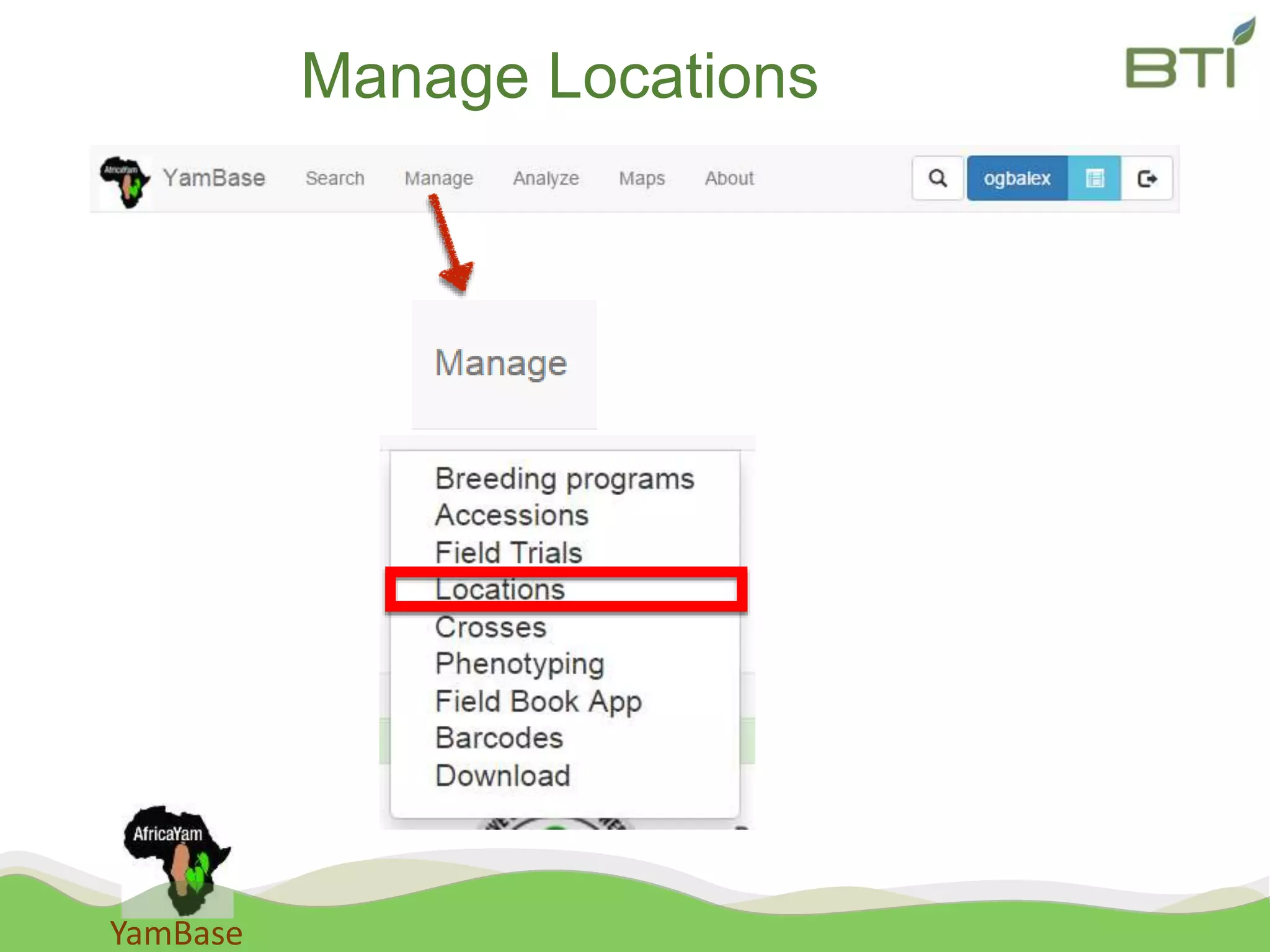 YamBase
Manage Locations
 