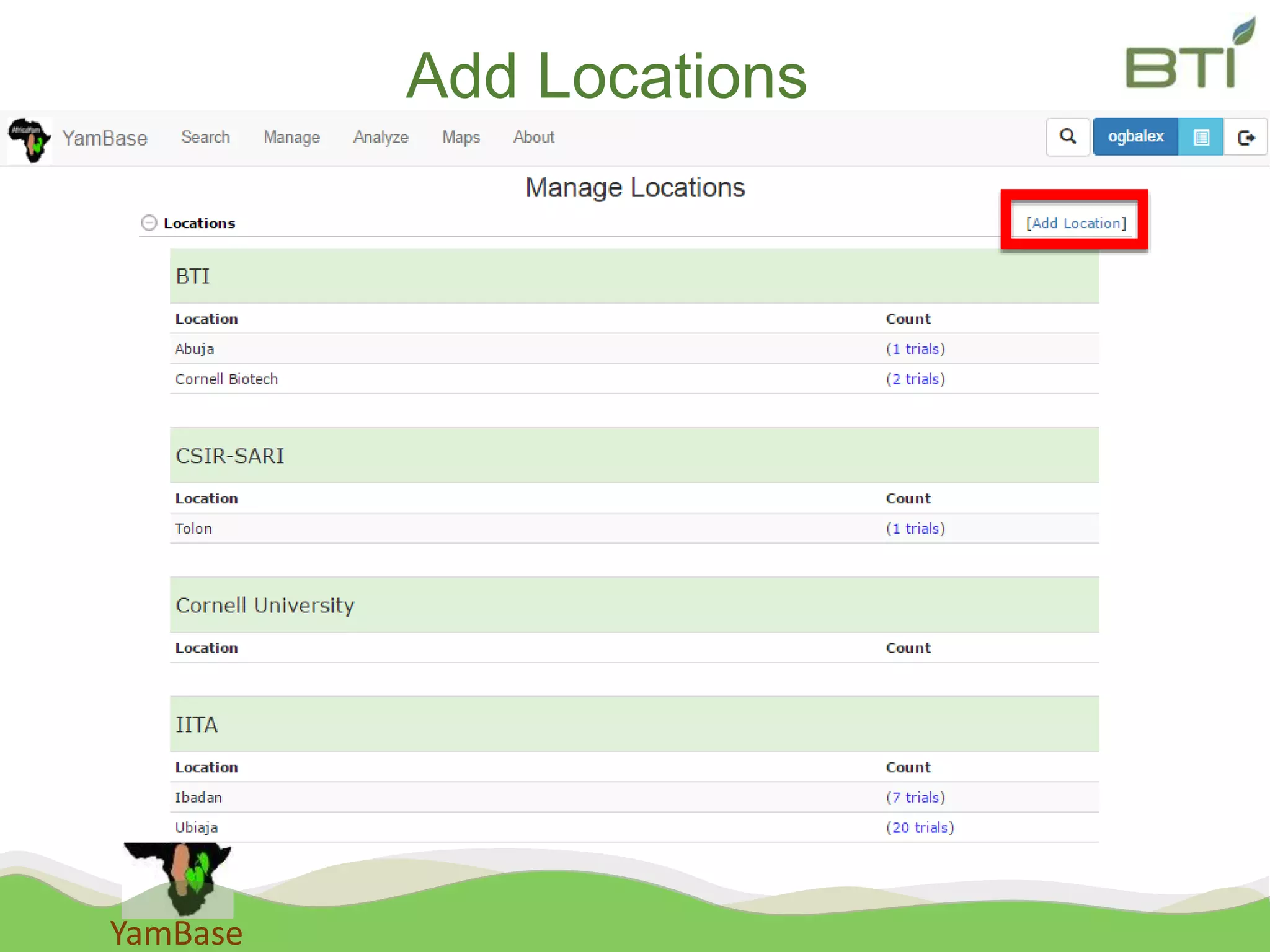 YamBase
Add Locations
 
