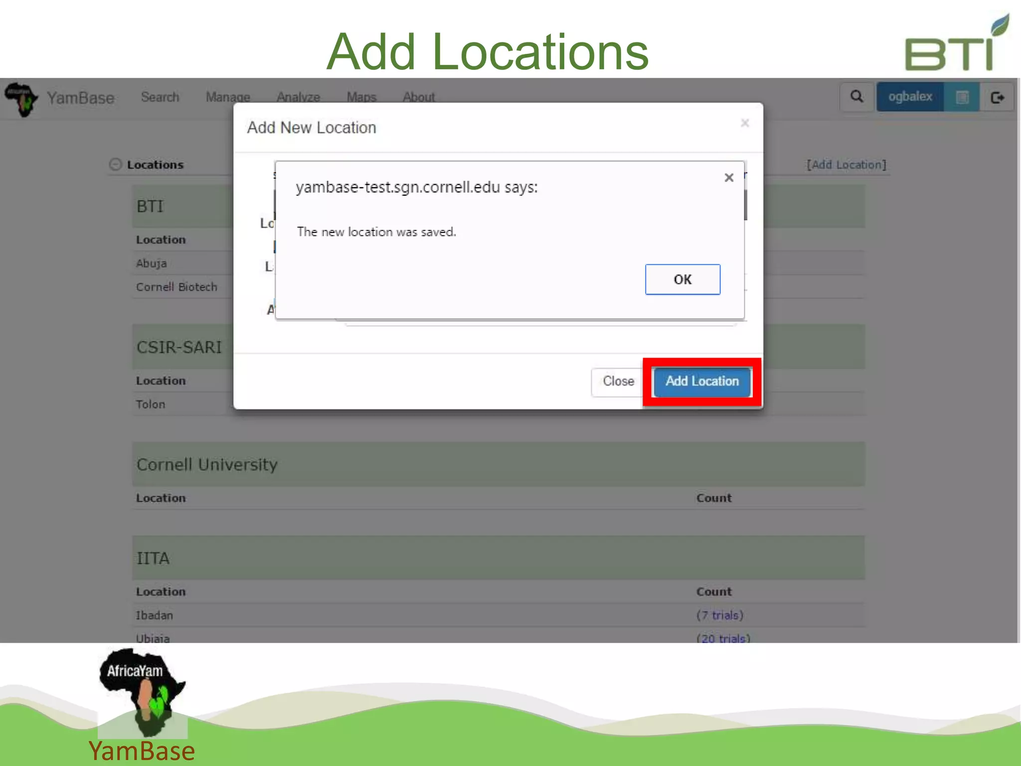YamBase
Add Locations
 