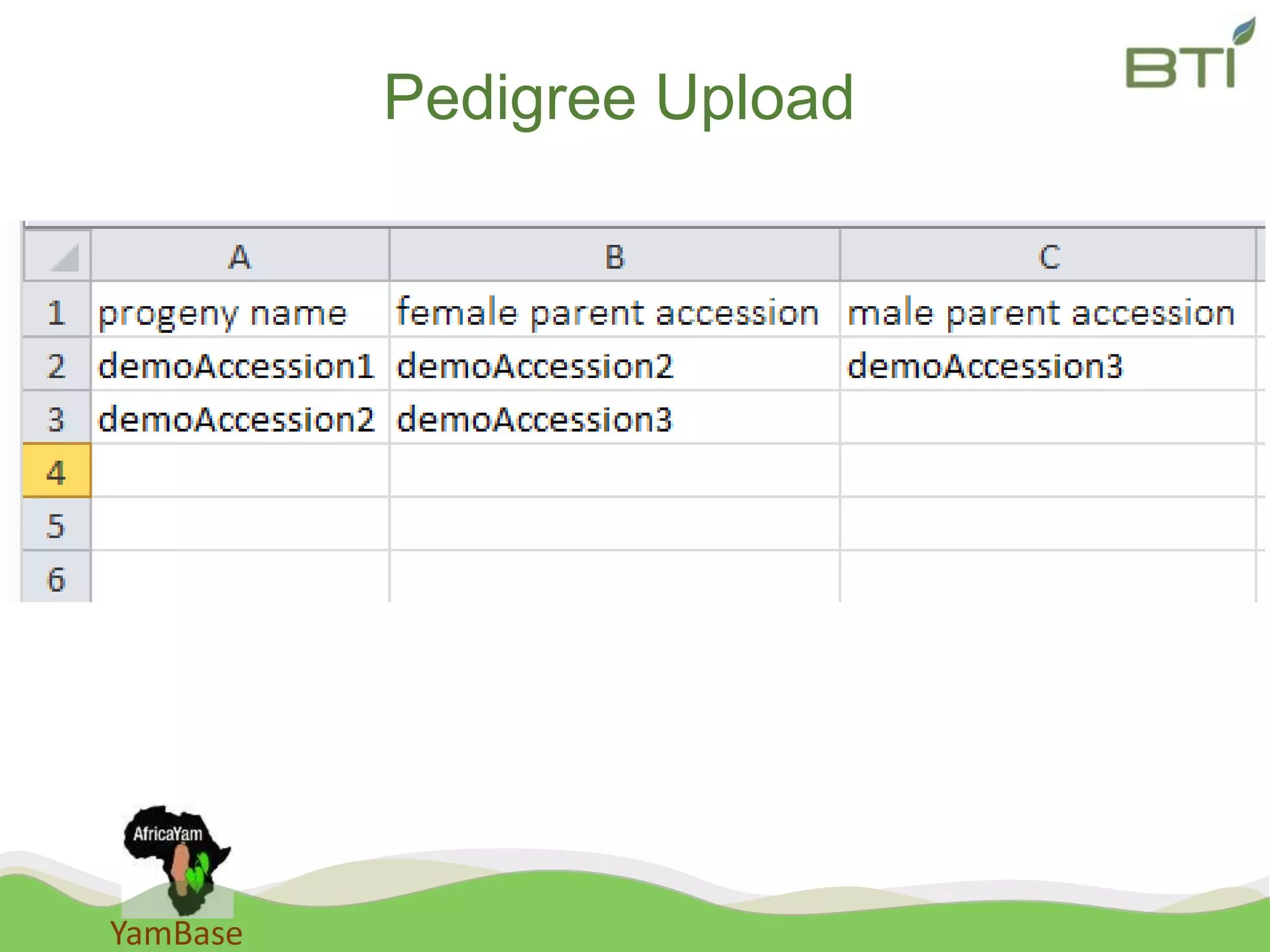 YamBase
Pedigree Upload
 