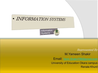 Represented By
M.Yameen Shakir
Email: Yami.Shakir786@gmail.com
University of Education Okara campus
Renala Khurd
 