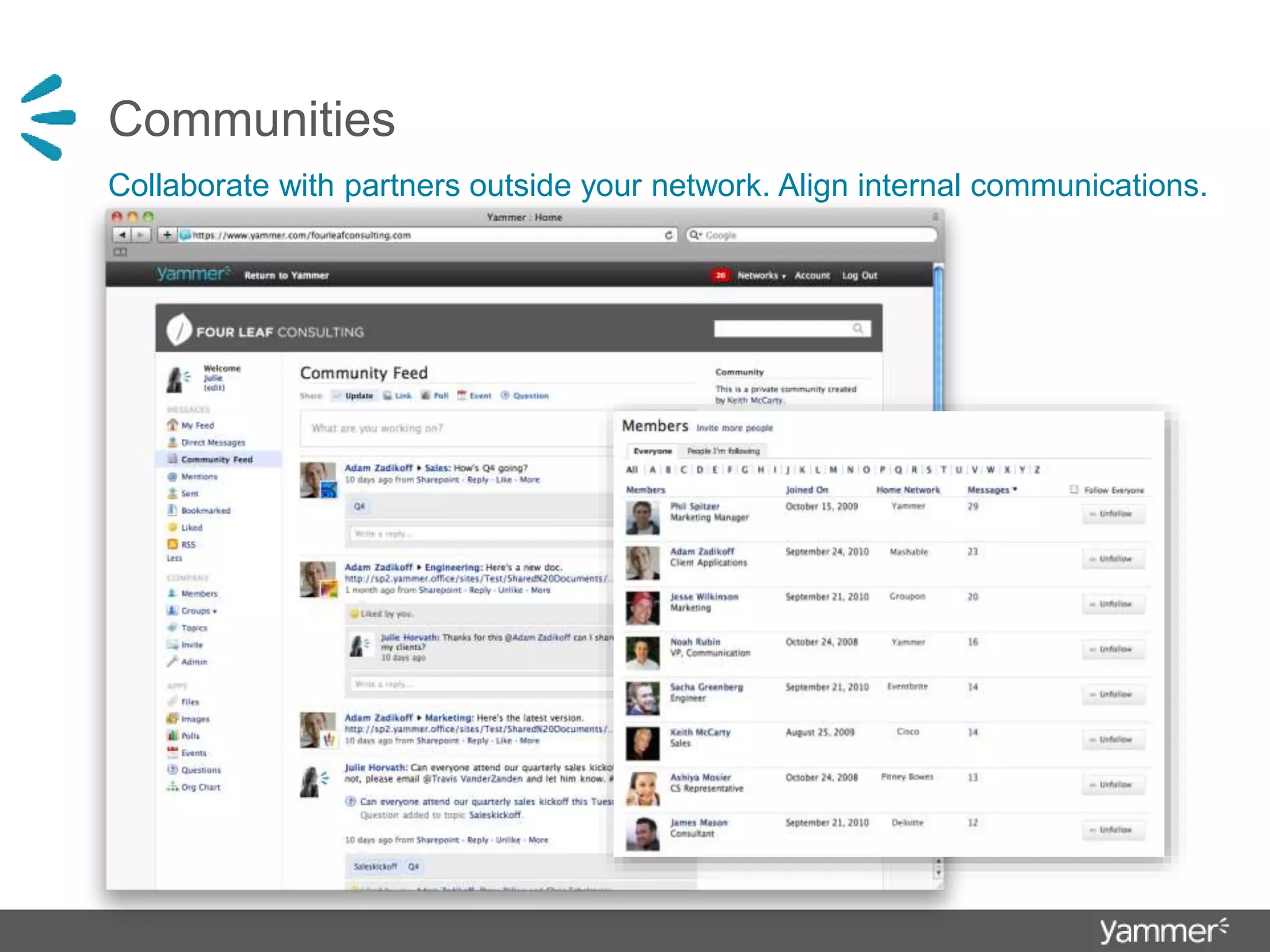 Communities
Collaborate with partners outside your network. Align internal communications.
 