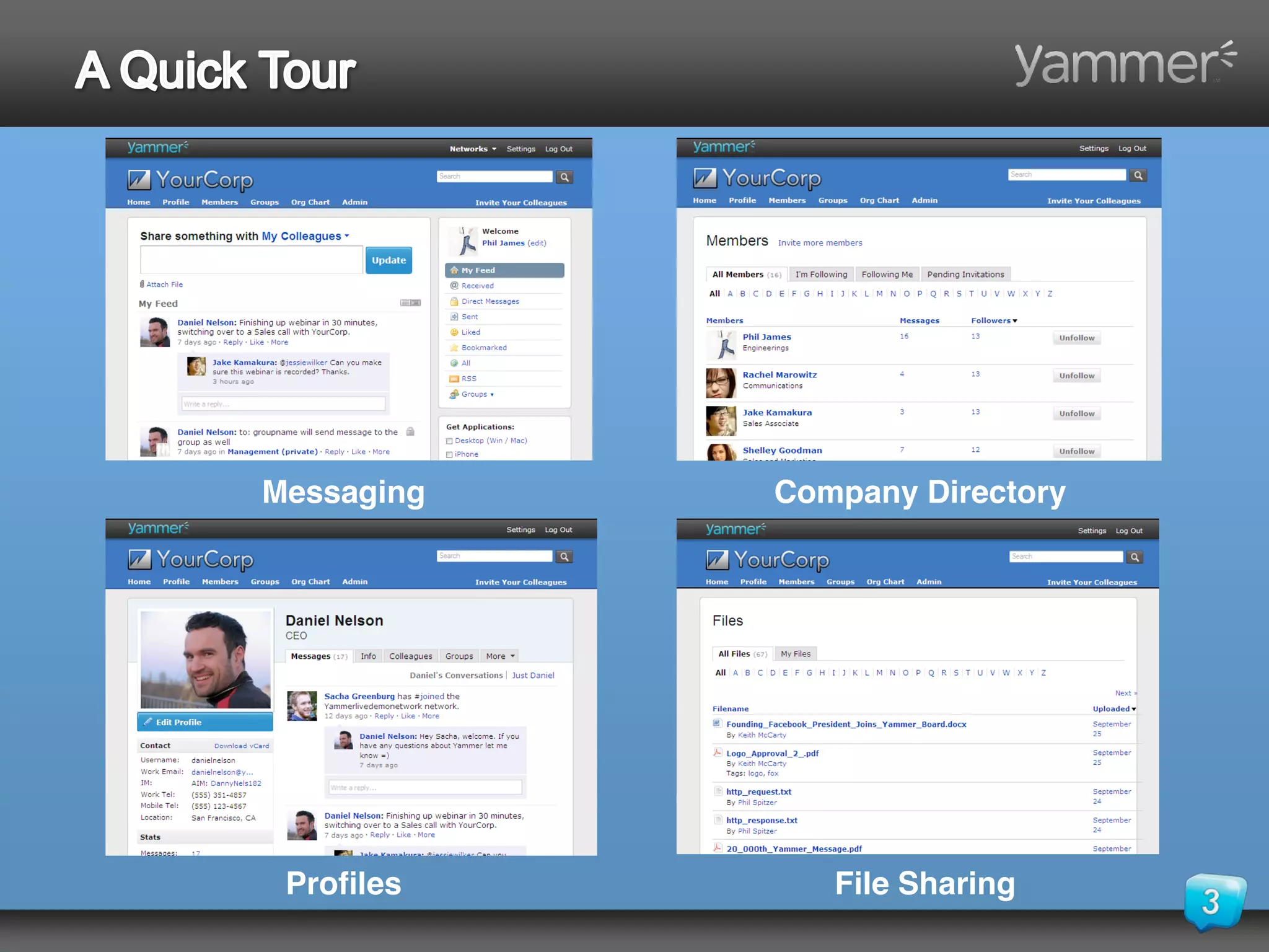 Messaging   Company Directory




 Profiles      File Sharing
 