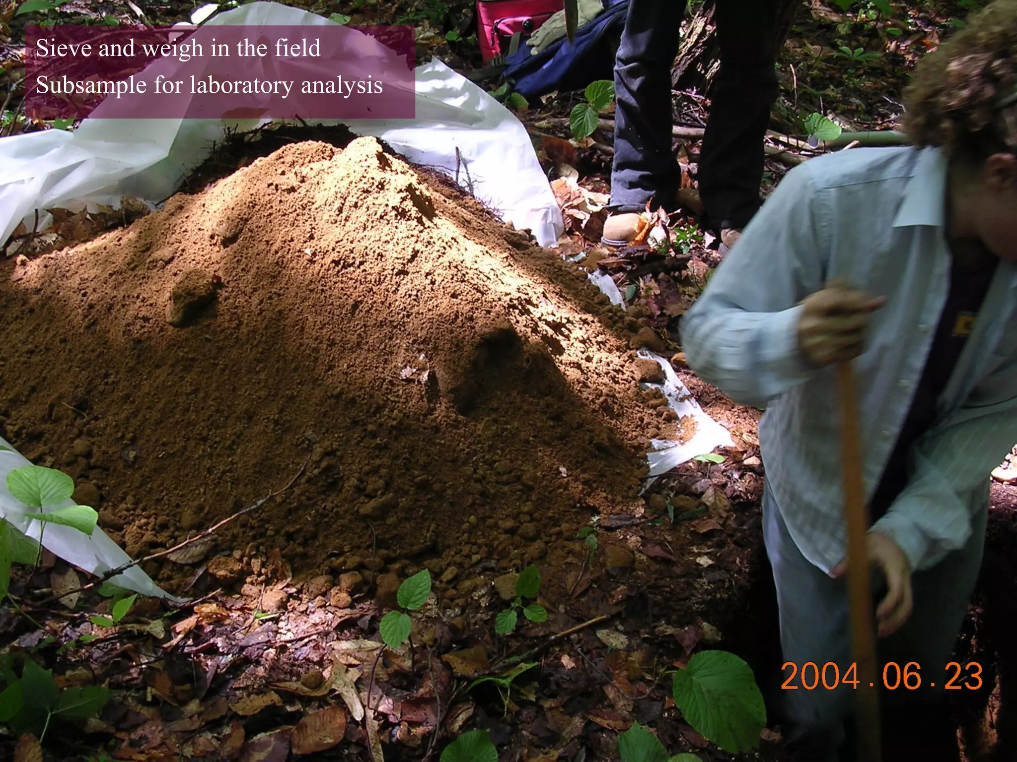 Sieve and weigh in the field
Subsample for laboratory analysis
 