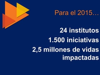 Para el 2015…

         24 institutos
     1.500 iniciativas
2,5 millones de vidas
          impactadas
 