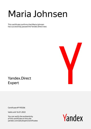 Yandex direct certificate