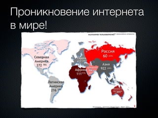 Проникновение интернета
в мире!
 