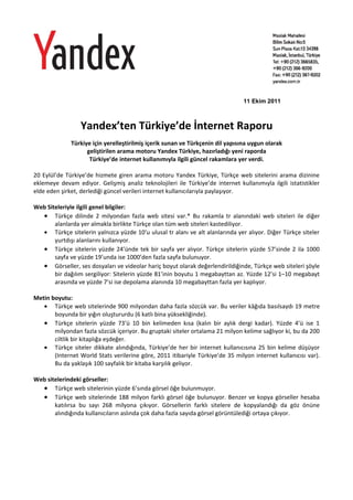 Yandex’ten Türkiye’de İnternet Raporu - Basın 