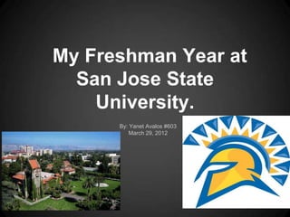 My Freshman Year at
  San Jose State
    University.
      By: Yanet Avalos #603
          March 29, 2012
 