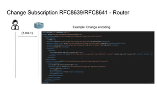 Change Subscription RFC8639/RFC8641 - Router
(1-bis.1)
25
Example: Change encoding
 
