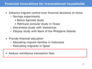 0
0.1
0.2
0.3
0.4
0.5
0.6
0.7
0.8
0.9
1
Control Treatment
28
MotivationRemittance transactions to PRR
Time periods are 2-week intervals to reduce noise. Graph shows total number of remittances sent
during the 2-week interval.
• No evidence that remitters reduce
their remittances later
Discount period
 
