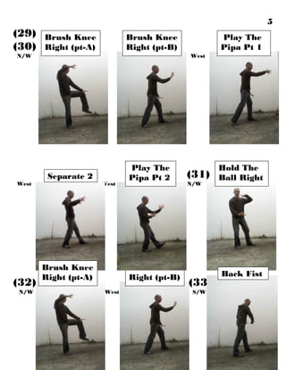 Brush Knee
Right (pt-B)
Hold The
Ball Right
Brush Knee
Right (pt-B)
(29)
(30)
N/W West West
(31)
West West N/W
(32) (33)
N/W West S/W
5
Back Fist
Brush Knee
Right (pt-A)
Play The
Pipa Pt 1
Separate 2
Play The
Pipa Pt 2
Brush Knee
Right (pt-A)
 