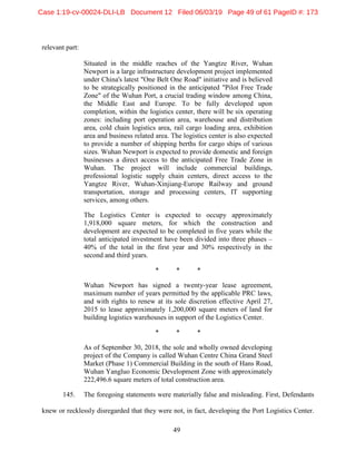 Yangtze Rivert Port & Logistics Amended Complaint