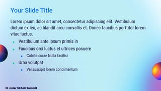 Your Slide Title
Lorem ipsum dolor sit amet, consectetur adipiscing elit. Vestibulum
dictum ex leo, ac blandit arcu convallis et. Donec faucibus porttitor lorem
vitae luctus.
■ Vestibulum ante ipsum primis in
■ Faucibus orci luctus et ultrices posuere
■ Cubilia curae Nulla facilisi
■ Urna volutpat
■ Vel suscipit lorem condimentum
 