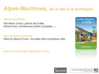 Balades familiales
Pré-Alpes d’Azur, plaine de Caille,
littoral avec nombreuses pistes cyclables, …
Plan Tourisme à Vélo 0...