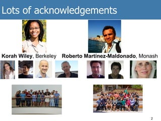 Lots of acknowledgements
2
Korah Wiley, Berkeley Roberto Martínez-Maldonado, Monash
 