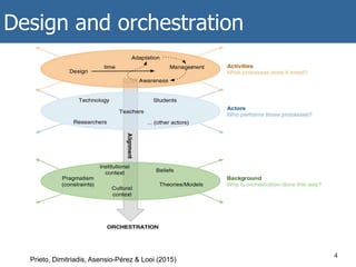 Design and orchestration
4
Prieto, Dimitriadis, Asensio-Pérez & Looi (2015)
 
