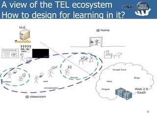 A view of the TEL ecosystem
How to design for learning in it?
9
 