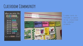 Classroom Community
I make sure to
include a space
in my classroom
for scholar
artwork