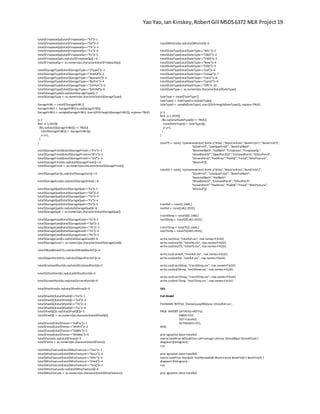 Yao Yao, Ian Kinskey,RobertGill MSDS6372 MLR Project 19
total$FireplaceQu[total$FireplaceQu=="Ex"]<-1
total$FireplaceQu[total$FireplaceQu=="Gd"]<-2
total$FireplaceQu[total$FireplaceQu=="TA"]<-3
total$FireplaceQu[total$FireplaceQu=="Fa"]<-4
total$FireplaceQu[total$FireplaceQu=="Po"]<-5
total$FireplaceQu[is.na(total$FireplaceQu)] <-6
total$FireplaceQu <- as.numeric(as.character(total$FireplaceQu))
total$GarageType[total$GarageType=="2Types"]<-1
total$GarageType[total$GarageType=="Attchd"]<-2
total$GarageType[total$GarageType=="Basment"]<-3
total$GarageType[total$GarageType=="BuiltIn"]<-4
total$GarageType[total$GarageType=="CarPort"]<-5
total$GarageType[total$GarageType=="Detchd"]<-6
total$GarageType[is.na(total$GarageType)]<-7
total$GarageType <- as.numeric(as.character(total$GarageType))
GarageYrBlt <- total[['GarageYrBlt']]
GarageYrBlt2 <- GarageYrBlt[!is.na(GarageYrBlt)]
GarageYrBlt3 <- sample(GarageYrBlt2, size=(2919-length(GarageYrBlt2)), replace=TRUE)
j<-1
for(i in 1:2919){
if(is.na(total$GarageYrBlt[i]) == TRUE){
total$GarageYrBlt[i] <- GarageYrBlt3[j]
j<-j+1;
}
}
total$GarageFinish[total$GarageFinish=="Fin"]<-1
total$GarageFinish[total$GarageFinish=="RFn"]<-2
total$GarageFinish[total$GarageFinish=="Unf"]<-3
total$GarageFinish[is.na(total$GarageFinish)] <-4
total$GarageFinish <- as.numeric(as.character(total$GarageFinish))
total$GarageCars[is.na(total$GarageCars)] <-0
total$GarageArea[is.na(total$GarageArea)] <-0
total$GarageQual[total$GarageQual=="Ex"]<-1
total$GarageQual[total$GarageQual=="Gd"]<-2
total$GarageQual[total$GarageQual=="TA"]<-3
total$GarageQual[total$GarageQual=="Fa"]<-4
total$GarageQual[total$GarageQual=="Po"]<-5
total$GarageQual[is.na(total$GarageQual)]<-6
total$GarageQual <- as.numeric(as.character(total$GarageQual))
total$GarageCond[total$GarageCond=="Ex"]<-1
total$GarageCond[total$GarageCond=="Gd"]<-2
total$GarageCond[total$GarageCond=="TA"]<-3
total$GarageCond[total$GarageCond=="Fa"]<-4
total$GarageCond[total$GarageCond=="Po"]<-5
total$GarageCond[is.na(total$GarageCond)]<-6
total$GarageCond <- as.numeric(as.character(total$GarageCond))
total$WoodDeckSF[is.na(total$WoodDeckSF)]<-0
total$OpenPorchSF[is.na(total$OpenPorchSF)]<-0
total$EnclosedPorch[is.na(total$EnclosedPorch)]<-0
total$X3SsnPorch[is.na(total$X3SsnPorch)]<-0
total$ScreenPorch[is.na(total$ScreenPorch)]<-0
total$PoolArea[is.na(total$PoolArea)]<-0
total$PoolQC[total$PoolQC=="Ex"]<-1
total$PoolQC[total$PoolQC=="Gd"]<-2
total$PoolQC[total$PoolQC=="TA"]<-3
total$PoolQC[total$PoolQC=="Fa"]<-4
total$PoolQC[is.na(total$PoolQC)]<-5
total$PoolQC <- as.numeric(as.character(total$PoolQC))
total$Fence[total$Fence=="GdPrv"]<-1
total$Fence[total$Fence=="MnPrv"]<-2
total$Fence[total$Fence=="GdWo"]<-3
total$Fence[total$Fence=="MnWw"]<-4
total$Fence[is.na(total$Fence)]<-5
total$Fence <- as.numeric(as.character(total$Fence))
total$MiscFeature[total$MiscFeature=="Elev"]<-1
total$MiscFeature[total$MiscFeature=="Gar2"]<-2
total$MiscFeature[total$MiscFeature=="Othr"]<-3
total$MiscFeature[total$MiscFeature=="Shed"]<-4
total$MiscFeature[total$MiscFeature=="TenC"]<-5
total$MiscFeature[is.na(total$MiscFeature)]<-6
total$MiscFeature <- as.numeric(as.character(total$MiscFeature))
total$MiscVal[is.na(total$MiscVal)]<-0
total$SaleType[total$SaleType=="WD "]<-1
total$SaleType[total$SaleType=="CWD"]<-2
total$SaleType[total$SaleType=="VWD"]<-3
total$SaleType[total$SaleType=="New"]<-4
total$SaleType[total$SaleType=="COD"]<-5
total$SaleType[total$SaleType=="Con"]<-6
total$SaleType[total$SaleType=="ConLw"]<-7
total$SaleType[total$SaleType=="ConLI"]<-8
total$SaleType[total$SaleType=="ConLD"]<-9
total$SaleType[total$SaleType=="Oth"]<-10
total$SaleType <- as.numeric(as.character(total$SaleType))
SaleType <- total[['SaleType']]
SaleType2 <- SaleType[!is.na(SaleType)]
SaleType3 <- sample(SaleType2, size=(2919-length(SaleType2)), replace=TRUE)
j<-1
for(i in 1:2919){
if(is.na(total$SaleType[i]) == TRUE){
total$SaleType[i] <- SaleType3[j]
j<-j+1;
}
}
total75 <- total[, !(colnames(total) %in% c("Alley","MasVnrArea","BsmtFinSF1","BsmtFinSF2",
"X2ndFlrSF", "LowQualFinSF", "BsmtFullBath",
"BsmtHalfBath","HalfBath","Fireplaces","FireplaceQu",
"WoodDeckSF","OpenPorchSF","EnclosedPorch","X3SsnPorch",
"ScreenPorch","PoolArea","PoolQC","Fence","MiscFeature",
"MiscVal"))]
total50 <- total[, !(colnames(total) %in% c("Alley","MasVnrArea","BsmtFinSF2",
"X2ndFlrSF", "LowQualFinSF", "BsmtFullBath",
"BsmtHalfBath","HalfBath",
"WoodDeckSF","EnclosedPorch","X3SsnPorch",
"ScreenPorch","PoolArea","PoolQC","Fence","MiscFeature",
"MiscVal"))]
trainfull <- total[1:1460,]
testfull <- total[1461:2919,]
train50imp <- total50[1:1460,]
test50imp <- total50[1461:2919,]
train75imp <- total75[1:1460,]
test75imp <- total75[1461:2919,]
write.csv(total, "totalfull.csv", row.names=FALSE)
write.csv(total50, "total50.csv", row.names=FALSE)
write.csv(total75, "total75.csv", row.names=FALSE)
write.csv(trainfull, "trainfull.csv", row.names=FALSE)
write.csv(testfull, "testfull.csv", row.names=FALSE)
write.csv(train50imp, "train50imp.csv", row.names=FALSE)
write.csv(test50imp, "test50imp.csv", row.names=FALSE)
write.csv(train75imp, "train75imp.csv", row.names=FALSE)
write.csv(test75imp, "test75imp.csv", row.names=FALSE)
SAS
Full Model
FILENAME REFFILE '/home/yaoy890/proj 1/totalfull.csv';
PROC IMPORT DATAFILE=REFFILE
DBMS=CSV
OUT=totalfull;
GETNAMES=YES;
RUN;
proc sgscatter data=totalfull;
matrix SalePrice MSSubClass LotFrontage LotArea OverallQual OverallCond /
diagonal=(histogram) ;
run;
proc sgscatter data=totalfull;
matrix SalePrice YearBuilt YearRemodAdd MasVnrArea BsmtFinSF1 BsmtFinSF2 /
diagonal=(histogram) ;
run;
proc sgscatter data=totalfull;
 