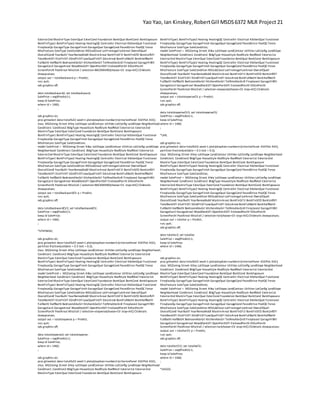 Yao Yao, Ian Kinskey,RobertGill MSDS6372 MLR Project 21
Exterior2nd MasVnrType ExterQual ExterCond Foundation BsmtQual BsmtCond BsmtExposure
BsmtFinType1 BsmtFinType2 Heating HeatingQC CentralAir Electrical KitchenQual Functional
FireplaceQu GarageType GarageFinish GarageQual GarageCond PavedDrive PoolQC Fence
MiscFeature SaleType SaleCondition MSSubClassl LotFrontagelLotAreal OverallQuall
OverallCondl YearBuiltl YearRemodAddl MasVnrAreal BsmtFinSF1l BsmtFinSF2l BsmtUnfSFl
TotalBsmtSFl X1stFlrSFl X2ndFlrSFlLowQualFinSFl GrLivAreal BsmtFullBathl BsmtHalfBathl
FullBathl HalfBathl BedroomAbvGrl KitchenAbvGrl TotRmsAbvGrdl Fireplacesl GarageYrBltl
GarageCarsl GarageAreal WoodDeckSFl OpenPorchSFl EnclosedPorchl X3SsnPorchl
ScreenPorchl PoolAreal MiscVall / selection=BACKWARD(choose=CV stop=AIC) CVdetails
showpvalues;
output out = totalbackward p = Predict;
run; quit;
ods graphics off;
data totalbackward2; set totalbackward;
SalePrice = exp(Predict)-1;
keep id SalePrice;
where id > 1460;
;
ods graphics on;
proc glmselect data=totalfull2 seed=1 plots(stepAxis=number)=(criterionPanel ASEPlot ASE);
class MSZoning Street Alley LotShape LandContour Utilities LotConfig LandSlope Neighborhood
Condition1 Condition2 BldgType HouseStyle RoofStyle RoofMatl Exterior1st Exterior2nd
MasVnrType ExterQual ExterCond Foundation BsmtQual BsmtCond BsmtExposure
BsmtFinType1 BsmtFinType2 Heating HeatingQC CentralAir Electrical KitchenQual Functional
FireplaceQu GarageType GarageFinish GarageQual GarageCond PavedDrive PoolQC Fence
MiscFeature SaleType SaleCondition;
model SalePricel = MSZoning Street Alley LotShape LandContour Utilities LotConfig LandSlope
Neighborhood Condition1 Condition2 BldgType HouseStyle RoofStyle RoofMatl Exterior1st
Exterior2nd MasVnrType ExterQual ExterCond Foundation BsmtQual BsmtCond BsmtExposure
BsmtFinType1 BsmtFinType2 Heating HeatingQC CentralAir Electrical KitchenQual Functional
FireplaceQu GarageType GarageFinish GarageQual GarageCond PavedDrive PoolQC Fence
MiscFeature SaleType SaleCondition MSSubClassl LotFrontagelLotAreal OverallQuall
OverallCondl YearBuiltl YearRemodAddl MasVnrAreal BsmtFinSF1l BsmtFinSF2l BsmtUnfSFl
TotalBsmtSFl X1stFlrSFl X2ndFlrSFlLowQualFinSFl GrLivAreal BsmtFullBathl BsmtHalfBathl
FullBathl HalfBathl BedroomAbvGrl KitchenAbvGrl TotRmsAbvGrdl Fireplacesl GarageYrBltl
GarageCarsl GarageAreal WoodDeckSFl OpenPorchSFl EnclosedPorchl X3SsnPorchl
ScreenPorchl PoolAreal MiscVall / selection=BACKWARD(choose=CV stop=AIC) CVdetails
showpvalues;
output out = totalbackwardCV p = Predict;
run; quit;
ods graphics off;
data totalbackwardCV2; set totalbackwardCV;
SalePrice = exp(Predict)-1;
keep id SalePrice;
where id > 1460;
;
*STEPWISE;
ods graphics on;
proc glmselect data=totalfull2 seed=1 plots(stepAxis=number)=(criterionPanel ASEPlot ASE);
partition fraction(validate = 0.3 test = 0.2);
class MSZoning Street Alley LotShape LandContour Utilities LotConfig LandSlope Neighborhood
Condition1 Condition2 BldgType HouseStyle RoofStyle RoofMatl Exterior1st Exterior2nd
MasVnrType ExterQual ExterCond Foundation BsmtQual BsmtCond BsmtExposure
BsmtFinType1 BsmtFinType2 Heating HeatingQC CentralAir Electrical KitchenQual Functional
FireplaceQu GarageType GarageFinish GarageQual GarageCond PavedDrive PoolQC Fence
MiscFeature SaleType SaleCondition;
model SalePricel = MSZoning Street Alley LotShape LandContour Utilities LotConfig LandSlope
Neighborhood Condition1 Condition2 BldgType HouseStyle RoofStyle RoofMatl Exterior1st
Exterior2nd MasVnrType ExterQual ExterCond Foundation BsmtQual BsmtCond BsmtExposure
BsmtFinType1 BsmtFinType2 Heating HeatingQC CentralAir Electrical KitchenQual Functional
FireplaceQu GarageType GarageFinish GarageQual GarageCond PavedDrive PoolQC Fence
MiscFeature SaleType SaleCondition MSSubClassl LotFrontagelLotAreal OverallQuall
OverallCondl YearBuiltl YearRemodAddl MasVnrAreal BsmtFinSF1l BsmtFinSF2l BsmtUnfSFl
TotalBsmtSFl X1stFlrSFl X2ndFlrSFlLowQualFinSFl GrLivAreal BsmtFullBathl BsmtHalfBathl
FullBathl HalfBathl BedroomAbvGrl KitchenAbvGrl TotRmsAbvGrdl Fireplacesl GarageYrBltl
GarageCarsl GarageAreal WoodDeckSFl OpenPorchSFl EnclosedPorchl X3SsnPorchl
ScreenPorchl PoolAreal MiscVall / selection=stepwise(choose=CV stop=AIC) CVdetails
showpvalues;
output out = totalstepwise p = Predict;
run; quit;
ods graphics off;
data totalstepwise2; set totalstepwise;
SalePrice = exp(Predict)-1;
keep id SalePrice;
where id > 1460;
;
ods graphics on;
proc glmselect data=totalfull2 seed=1 plots(stepAxis=number)=(criterionPanel ASEPlot ASE);
class MSZoning Street Alley LotShape LandContour Utilities LotConfig LandSlope Neighborhood
Condition1 Condition2 BldgType HouseStyle RoofStyle RoofMatl Exterior1st Exterior2nd
MasVnrType ExterQual ExterCond Foundation BsmtQual BsmtCond BsmtExposure
BsmtFinType1 BsmtFinType2 Heating HeatingQC CentralAir Electrical KitchenQual Functional
FireplaceQu GarageType GarageFinish GarageQual GarageCond PavedDrive PoolQC Fence
MiscFeature SaleType SaleCondition;
model SalePricel = MSZoning Street Alley LotShape LandContour Utilities LotConfig LandSlope
Neighborhood Condition1 Condition2 BldgType HouseStyle RoofStyle RoofMatl Exterior1st
Exterior2nd MasVnrType ExterQual ExterCond Foundation BsmtQual BsmtCond BsmtExposure
BsmtFinType1 BsmtFinType2 Heating HeatingQC CentralAir Electrical KitchenQual Functional
FireplaceQu GarageType GarageFinish GarageQual GarageCond PavedDrive PoolQC Fence
MiscFeature SaleType SaleCondition MSSubClassl LotFrontagelLotAreal OverallQuall
OverallCondl YearBuiltl YearRemodAddl MasVnrAreal BsmtFinSF1l BsmtFinSF2l BsmtUnfSFl
TotalBsmtSFl X1stFlrSFl X2ndFlrSFlLowQualFinSFl GrLivAreal BsmtFullBathl BsmtHalfBathl
FullBathl HalfBathl BedroomAbvGrl KitchenAbvGrl TotRmsAbvGrdl Fireplacesl GarageYrBltl
GarageCarsl GarageAreal WoodDeckSFl OpenPorchSFl EnclosedPorchl X3SsnPorchl
ScreenPorchl PoolAreal MiscVall / selection=stepwise(choose=CV stop=AIC) CVdetails
showpvalues;
output out = totalstepwiseCV p = Predict;
run; quit;
ods graphics off;
data totalstepwiseCV2; set totalstepwiseCV;
SalePrice = exp(Predict)-1;
keep id SalePrice;
where id > 1460;
;
*LAR;
ods graphics on;
proc glmselect data=totalfull2 seed=1 plots(stepAxis=number)=(criterionPanel ASEPlot ASE);
partition fraction(validate = 0.3 test = 0.2);
class MSZoning Street Alley LotShape LandContour Utilities LotConfig LandSlope Neighborhood
Condition1 Condition2 BldgType HouseStyle RoofStyle RoofMatl Exterior1st Exterior2nd
MasVnrType ExterQual ExterCond Foundation BsmtQual BsmtCond BsmtExposure
BsmtFinType1 BsmtFinType2 Heating HeatingQC CentralAir Electrical KitchenQual Functional
FireplaceQu GarageType GarageFinish GarageQual GarageCond PavedDrive PoolQC Fence
MiscFeature SaleType SaleCondition;
model SalePricel = MSZoning Street Alley LotShape LandContour Utilities LotConfig LandSlope
Neighborhood Condition1 Condition2 BldgType HouseStyle RoofStyle RoofMatl Exterior1st
Exterior2nd MasVnrType ExterQual ExterCond Foundation BsmtQual BsmtCond BsmtExposure
BsmtFinType1 BsmtFinType2 Heating HeatingQC CentralAir Electrical KitchenQual Functional
FireplaceQu GarageType GarageFinish GarageQual GarageCond PavedDrive PoolQC Fence
MiscFeature SaleType SaleCondition MSSubClassl LotFrontagelLotAreal OverallQuall
OverallCondl YearBuiltl YearRemodAddl MasVnrAreal BsmtFinSF1l BsmtFinSF2l BsmtUnfSFl
TotalBsmtSFl X1stFlrSFl X2ndFlrSFlLowQualFinSFl GrLivAreal BsmtFullBathl BsmtHalfBathl
FullBathl HalfBathl BedroomAbvGrl KitchenAbvGrl TotRmsAbvGrdl Fireplacesl GarageYrBltl
GarageCarsl GarageAreal WoodDeckSFl OpenPorchSFl EnclosedPorchl X3SsnPorchl
ScreenPorchl PoolAreal MiscVall / selection=lar(choose=CV stop=AIC) CVdetails showpvalues;
output out = totallar p = Predict;
run; quit;
ods graphics off;
data totallar2; set totallar;
SalePrice = exp(Predict)-1;
keep id SalePrice;
where id > 1460;
;
ods graphics on;
proc glmselect data=totalfull2 seed=1 plots(stepAxis=number)=(criterionPanel ASEPlot ASE);
class MSZoning Street Alley LotShape LandContour Utilities LotConfig LandSlope Neighborhood
Condition1 Condition2 BldgType HouseStyle RoofStyle RoofMatl Exterior1st Exterior2nd
MasVnrType ExterQual ExterCond Foundation BsmtQual BsmtCond BsmtExposure
BsmtFinType1 BsmtFinType2 Heating HeatingQC CentralAir Electrical KitchenQual Functional
FireplaceQu GarageType GarageFinish GarageQual GarageCond PavedDrive PoolQC Fence
MiscFeature SaleType SaleCondition;
model SalePricel = MSZoning Street Alley LotShape LandContour Utilities LotConfig LandSlope
Neighborhood Condition1 Condition2 BldgType HouseStyle RoofStyle RoofMatl Exterior1st
Exterior2nd MasVnrType ExterQual ExterCond Foundation BsmtQual BsmtCond BsmtExposure
BsmtFinType1 BsmtFinType2 Heating HeatingQC CentralAir Electrical KitchenQual Functional
FireplaceQu GarageType GarageFinish GarageQual GarageCond PavedDrive PoolQC Fence
MiscFeature SaleType SaleCondition MSSubClassl LotFrontagelLotAreal OverallQuall
OverallCondl YearBuiltl YearRemodAddl MasVnrAreal BsmtFinSF1l BsmtFinSF2l BsmtUnfSFl
TotalBsmtSFl X1stFlrSFl X2ndFlrSFlLowQualFinSFl GrLivAreal BsmtFullBathl BsmtHalfBathl
FullBathl HalfBathl BedroomAbvGrl KitchenAbvGrl TotRmsAbvGrdl Fireplacesl GarageYrBltl
GarageCarsl GarageAreal WoodDeckSFl OpenPorchSFl EnclosedPorchl X3SsnPorchl
ScreenPorchl PoolAreal MiscVall / selection=lar(choose=CV stop=AIC) CVdetails showpvalues;
output out = totallarCV p = Predict;
run; quit;
ods graphics off;
data totallarCV2; set totallarCV;
SalePrice = exp(Predict)-1;
keep id SalePrice;
where id > 1460;
;
*LASSO;
 