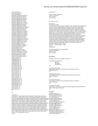 Yao Yao, Ian Kinskey,RobertGill MSDS6372 MLR Project 23
dumK1=(KitchenQual='1');
dumK2=(KitchenQual='2');
dumK3=(KitchenQual='3');
dumBlmngtn=(Neighborhood='Blmngtn');
dumBlueste=(Neighborhood='Blueste');
dumBrDale=(Neighborhood='BrDale');
dumBrkSide=(Neighborhood='BrkSide');
dumClearCr=(Neighborhood='ClearCr');
dumCollgCr=(Neighborhood='CollgCr');
dumCrawfor=(Neighborhood='Crawfor');
dumEdwards=(Neighborhood='Edwards');
dumGilbert=(Neighborhood='Gilbert');
dumIDOTRR=(Neighborhood='IDOTRR');
dumMeadowV=(Neighborhood='MeadowV');
dumMitchel=(Neighborhood='Mitchel');
dumNAmes=(Neighborhood='NAmes');
dumNPkVill=(Neighborhood='NPkVill');
dumNWAmes=(Neighborhood='NWAmes');
dumNoRidge=(Neighborhood='NoRidge');
dumNridgHt=(Neighborhood='NridgHt');
dumOldTown=(Neighborhood='OldTown');
dumSWISU=(Neighborhood='SWISU');
dumSawyer=(Neighborhood='Sawyer');
dumSawyerW=(Neighborhood='SawyerW');
dumSomerst=(Neighborhood='Somerst');
dumStoneBr=(Neighborhood='StoneBr');
dumTimber=(Neighborhood='Timber');
dumClyTile=(RoofMatl='ClyTile');
dumCompShg=(RoofMatl='CompShg');
dumMembran=(RoofMatl='Membran');
dumMetal=(RoofMatl='Metal');
dumRoll=(RoofMatl='Roll');
dumTarGrv=(RoofMatl='TarGrv');
dumWdShake=(RoofMatl='WdShake');
dumAbnorml=(SaleCondition='Abnorml');
dumAdjLand=(SaleCondition='AdjLand');
dumAlloca=(SaleCondition='Alloca');
dumFamily=(SaleCondition='Family');
dumNormal=(SaleCondition='Normal');
dumGrvl=(Street='Grvl');
dumBQ1=(BsmtQual='1');
dumBQ2=(BsmtQual='2');
dumBQ3=(BsmtQual='3');
dumBQ4=(BsmtQual='4');
dumBQ5=(BsmtQual='5');
dumCN=(CentralAir='N');
dumCEx=(ExterCond='Ex');
dumCFa=(ExterCond='Fa');
dumCGd=(ExterCond='Gd');
dumCPo=(ExterCond='Po');
dumF1=(Functional='1');
dumF2=(Functional='2');
dumF3=(Functional='3');
dumF4=(Functional='4');
dumF5=(Functional='5');
dumF6=(Functional='6');
dumF7=(Functional='7');
dumM1=(MiscFeature='1');
dumM2=(MiscFeature='2');
dumM3=(MiscFeature='3');
dumM4=(MiscFeature='4');
dumM5=(MiscFeature='5');
dumPN=(PavedDrive='N');
dumPP=(PavedDrive='P');
dumU1=(Utilities='1');
dumU2=(Utilities='2');
dumU3=(Utilities='3');
run;
*aic;
ods graphics on ;
proc reg data = totalfull4 outest=totalfullres plots(label) = (rstudentbyleverage cooksd) ;
model SalePricel = BedroomAbvGrl BsmtFinSF1l BsmtFullBathl BsmtUnfSFl EnclosedPorchl
Fireplacesl FullBathl GarageAreal GarageCarsl GarageYrBltl GrLivAreal HalfBathl KitchenAbvGrl
LotAreal MiscVall MSSubClassl OverallCondl OverallQuall PoolAreal ScreenPorchl TotalBsmtSFl
WoodDeckSFl X1stFlrSFl X2ndFlrSFl YearBuiltl YearRemodAddl dumBE1 dumBE2 dumBE3
dumBE4 dumBF1 dumBF2 dumBF3 dumBF4 dumBF5 dumBF6 dumHEx dumHFa dumHGd
dumHPo dumK1 dumK2 dumK3 dumBlmngtn dumBlueste dumBrDale dumBrkSide dumClearCr
dumCollgCr dumCrawfor dumEdwards dumGilbert dumIDOTRR dumMeadowV dumMitchel
dumNAmes dumNPkVill dumNWAmes dumNoRidge dumNridgHt dumOldTown dumSWISU
dumSawyer dumSawyerW dumSomerst dumStoneBr dumTimber dumClyTile dumCompShg
dumMembran dumMetal dumRoll dumTarGrv dumWdShake dumAbnorml dumAdjLand
dumAlloca dumFamily dumNormal dumGrvl dumBQ1 dumBQ2 dumBQ3 dumBQ4 dumBQ5
dumCN dumCEx dumCFa dumCGd dumCPo dumF1 dumF2 dumF3 dumF4 dumF5 dumF6 dumF7
dumM1 dumM2 dumM3 dumM4 dumM5 dumPN dumPP dumU1 dumU2 dumU3/ AIC VIF ;
output out = totalaicreg predicted= Predict;
run; quit;
ods graphics off;
data totalaicreg2; set totalaicreg;
SalePrice = exp(Predict)-1;
keep id SalePrice;
where id > 1460;
;
*proc GLM conversion;
ods graphics on;
proc glm data=totalfull2;
class MSZoning Street Alley LotShape LandContour Utilities LotConfig LandSlope Neighborhood
Condition1 Condition2 BldgType RoofStyle RoofMatl Exterior2nd MasVnrType ExterQual
ExterCond Foundation BsmtQual BsmtCond BsmtExposure BsmtFinType1 BsmtFinType2
Heating HeatingQC CentralAir Electrical KitchenQual Functional FireplaceQu GarageType
GarageFinish GarageQual GarageCond PavedDrive PoolQC Fence MiscFeature SaleCondition;
model SalePricel = MSZoning Street Alley LotShape LandContour Utilities LotConfig LandSlope
Neighborhood Condition1 Condition2 BldgType RoofStyle RoofMatl Exterior1st Exterior2nd
MasVnrType ExterQual ExterCond Foundation BsmtQual BsmtCond BsmtExposure
BsmtFinType1 BsmtFinType2 Heating HeatingQC CentralAir Electrical KitchenQual Functional
FireplaceQu GarageType GarageFinish GarageQual GarageCond PavedDrive PoolQC Fence
MiscFeature SaleType SaleCondition MSSubClassl LotFrontagelLotAreal OverallQuall
OverallCondl YearBuiltl YearRemodAddl MasVnrAreal BsmtFinSF1l BsmtFinSF2l BsmtUnfSFl
TotalBsmtSFl X1stFlrSFl X2ndFlrSFlLowQualFinSFl GrLivAreal BsmtFullBathl BsmtHalfBathl
FullBathl HalfBathl BedroomAbvGrl KitchenAbvGrl TotRmsAbvGrdl Fireplacesl GarageYrBltl
GarageCarsl GarageAreal WoodDeckSFl OpenPorchSFl EnclosedPorchl X3SsnPorchl
ScreenPorchl PoolAreal MiscVall / solution;
output out = totalbackwardglm p = Predict;
run; quit;
ods graphics off;
data totalbackwardglm2; set totalbackwardglm;
SalePrice = exp(Predict)-1;
keep id SalePrice;
where id > 1460;
;
50 imputation
FILENAME REFFILE '/home/yaoy890/proj 1/total50.csv';
PROC IMPORT DATAFILE=REFFILE
DBMS=CSV
OUT=imp50;
GETNAMES=YES;
RUN;
proc sgscatter data=imp50;
matrix SalePrice MSSubClass LotFrontage LotArea OverallQual OverallCond /
diagonal=(histogram) ;
run;
proc sgscatter data=imp50;
matrix SalePrice YearBuilt YearRemodAdd BsmtFinSF1 BsmtUnfSF TotalBsmtSF /
diagonal=(histogram) ;
run;
proc sgscatter data=imp50;
matrix SalePrice X1stFlrSF GrLivAreaFullBath BedroomAbvGr KitchenAbvGr /
diagonal=(histogram) ;
run;
proc sgscatter data=imp50;
matrix SalePrice TotRmsAbvGrd Fireplaces GarageYrBlt GarageCars GarageArea OpenPorchSF
MoSold YrSold / diagonal=(histogram) ;
run;
data imp502;
set imp50;
SalePricel=log(SalePrice+1);
MSSubClassl=log(MSSubClass+1);
LotFrontagel=log(LotFrontage+1);
LotAreal=log(LotArea+1);
OverallQuall=log(OverallQual+1);
OverallCondl=log(OverallCond+1);
YearBuiltl=log(YearBuilt+1);
YearRemodAddl=log(YearRemodAdd+1);
BsmtFinSF1l=log(BsmtFinSF1+1);
BsmtUnfSFl=log(BsmtUnfSF+1);
TotalBsmtSFl=log(TotalBsmtSF+1);
X1stFlrSFl=log(X1stFlrSF+1);
GrLivAreal=log(GrLivArea+1);
FullBathl=log(FullBath+1);
BedroomAbvGrl=log(BedroomAbvGr+1);
KitchenAbvGrl=log(KitchenAbvGr+1);
TotRmsAbvGrdl=log(TotRmsAbvGrd+1);
Fireplacesl=log(Fireplaces+1);
 