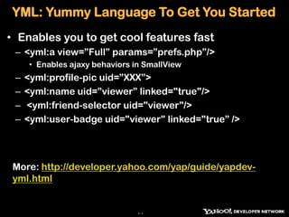 Social Platforms: Available APIsSocial Directory: One Social GraphContacts, connections & profile dataUpdatesSyndicate user content & activity PresenceRead, write presenceSDK simplifies access Make it easy: YQL-  -