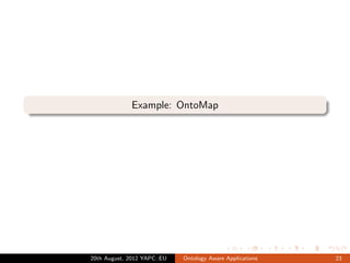 Example: OntoMap




20th August, 2012 YAPC::EU   Ontology Aware Applications   23
 