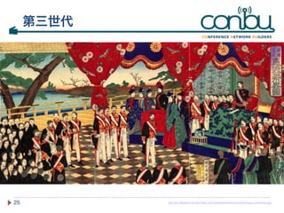 25 
第三世代 
http://en.wikipedia.org/wiki/Meiji_period#mediaviewer/File:Kenpohapu-chikanobu.jpg 
 