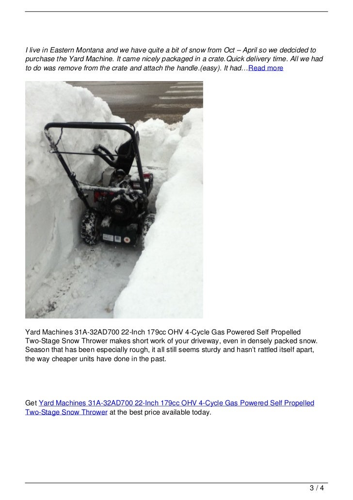 Yard Machines 31A-32AD700 Gas Powered Self Propelled Snow Thrower Rev…